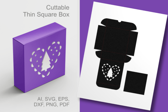 Christmas Tree in a Heart Square Box SVG Template