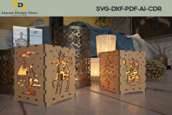 Christmas Wooden Box Floor Lamps: Laser Cut Designs